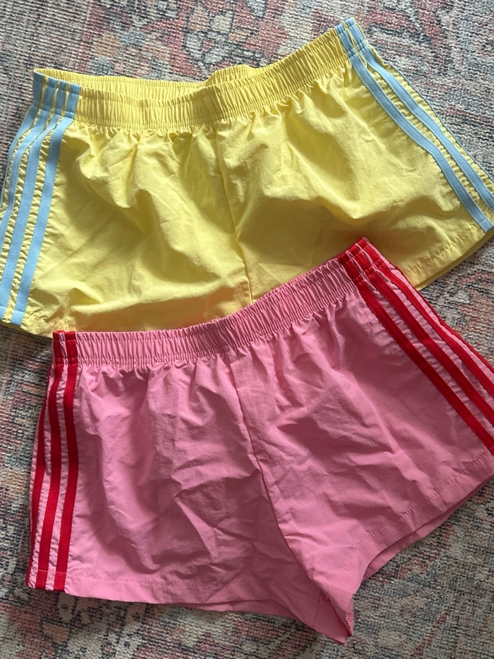 SHEIN Yellow and Pink Striped Side Athletic Shorts